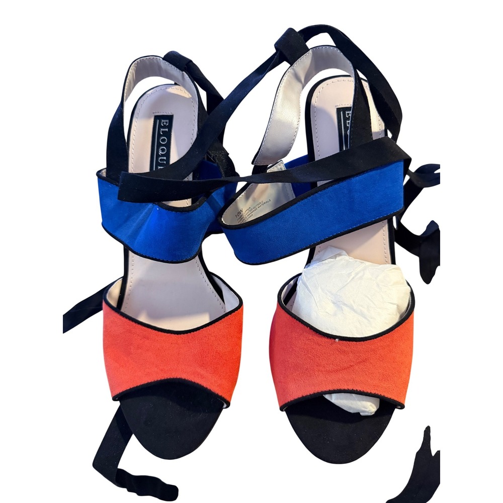 Eloquii Color Block Suede‎ Lace Up Block Heels Sandals Women 10W - Picture 2 of 9